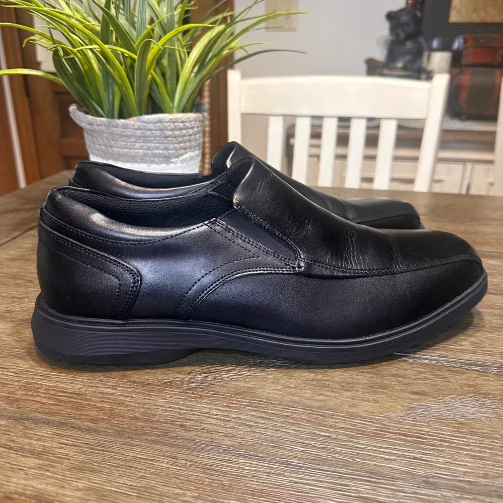 Nunn Bush Kore‎ Pro Mens Black Leather Slip On Loafers Gel Memory Foam 12M